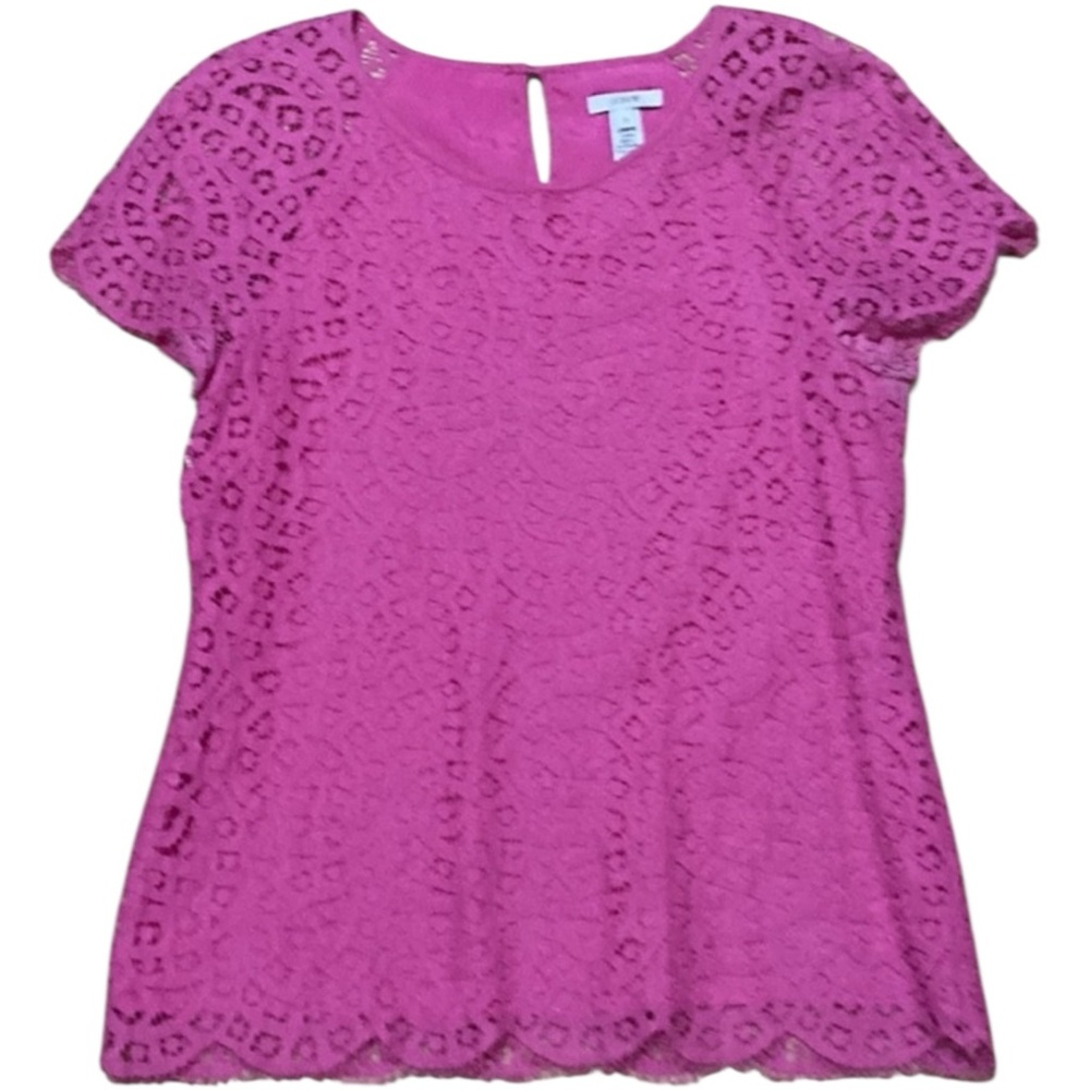 J. CREW Lace Scalloped Hem Pink Lace Short Sleeve Blouse Top - Women’s Size 0